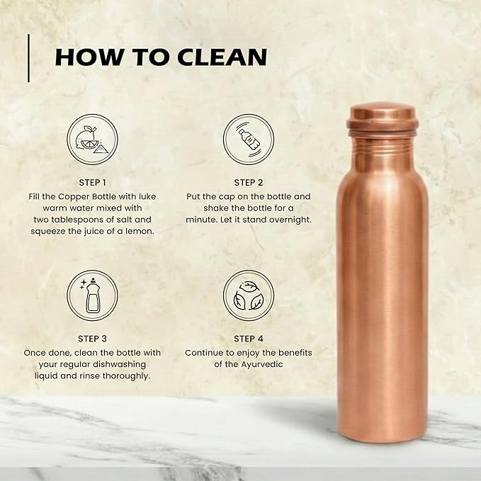 Keshavi Plain Copper Water Bottle (34 Oz /1000ml)| Pure Copper Drinking Water Bottle - Ideal for Home, Office, Gym & School | Heavy‑Duty, Leak‑Proof Material