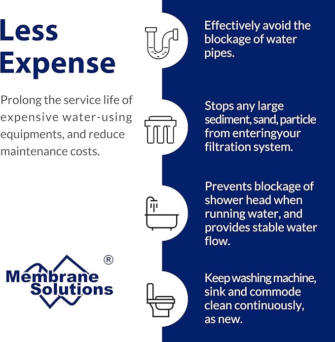 Membrane Solutions 10 Micron Sediment Water Filter Replacement Polypropylene Cartridge 10"x 2.5" for Whole House RO System, Compatible with Aqua-Pure AP110, GE FXUSC, WHKF-GD05, Culligan P5-6 Pack