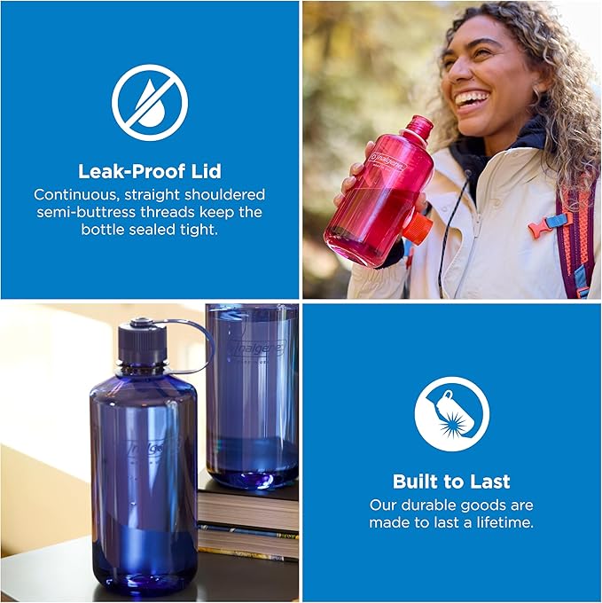 Nalgene 32 oz Narrow Mouth Water Bottle | BPA-Free, Durable & Leak Proof, Lightweight Bottle for Gym, Office & Travel, Denim