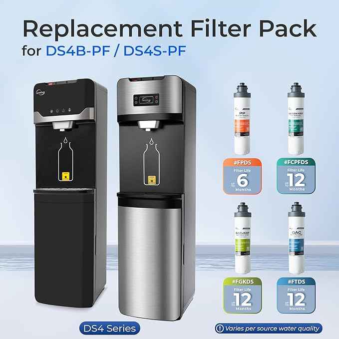 iSpring Bottleless Water Dispenser with 4-Stage Filtration, SGS-Tested 99% of PFAS Removal, Water Cooler Dispenser - Hot, Cold, Room Temp, Self Cleaning, Stainless Steel, Silver, Model: DS4S-PF