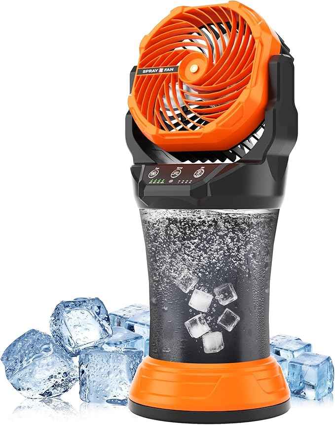AVV Portable Misting Fan with RGB Ambient Light- 2L Water Tank, 4 Speeds & Spray Mist Fan, 30000mAh Rechargeable Misting Fans for Outdoor/Indoor Fans for Camping, Patio, Garden, Black-Orange
