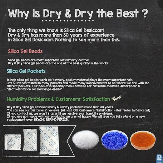 Dry & Dry 200 Gram [5 Packet] Premium Pure & Safe Silica Gel Packets, Desiccant Packs, Silica Gel - Rechargeable Fabric Silica Packets, Moisture Absorbers, Silica Gel Packs