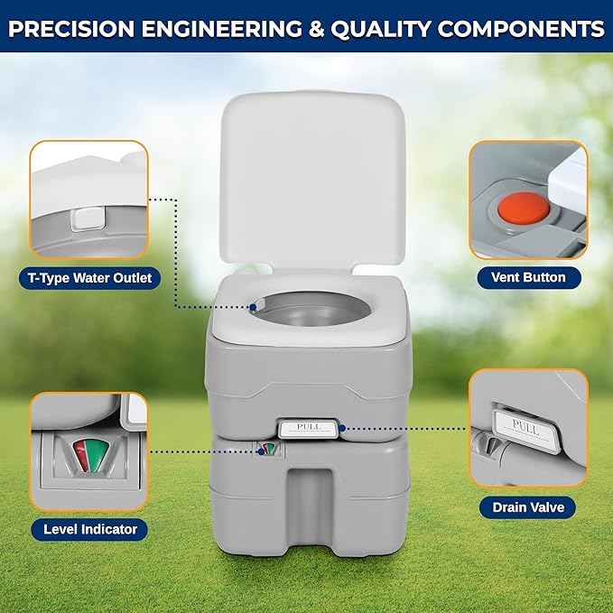 SereneLife 5.2 Gal Portable Camping Toilet For Adults, 100+ Flushes, Porta Potty Camp Toilet with Detachable Waste Tank, Level Indicator, Carry Bag, Suitable for Camping, Hiking, and Boating
