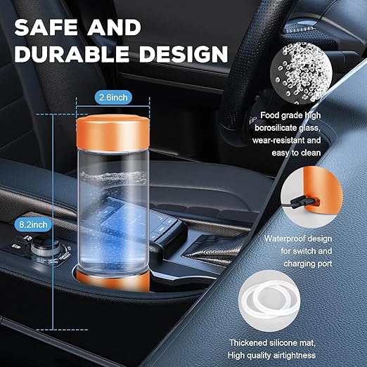 Hydrogen Water Bottle Generator with 4th Generation SPE/PEM Technology, Portable Hydrogen Water Ionizer Machine, Birthday,Xmas Gift for Husband,Wife,Lovers,Friends,Travel (Orange, 9.05in*Φ2.64in)