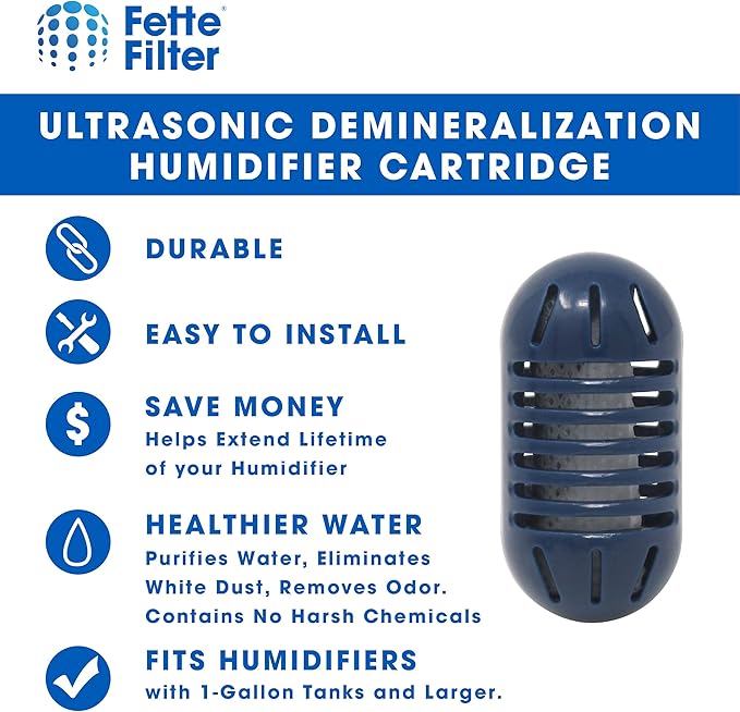 Fette Filter - Ultrasonic Demineralization Humidifier Replacement Cartridges Filters Mineral Deposits, Purifies Water, Eliminates White Dust, Removes Odor, Compatible with HoMedics - Pack of 10