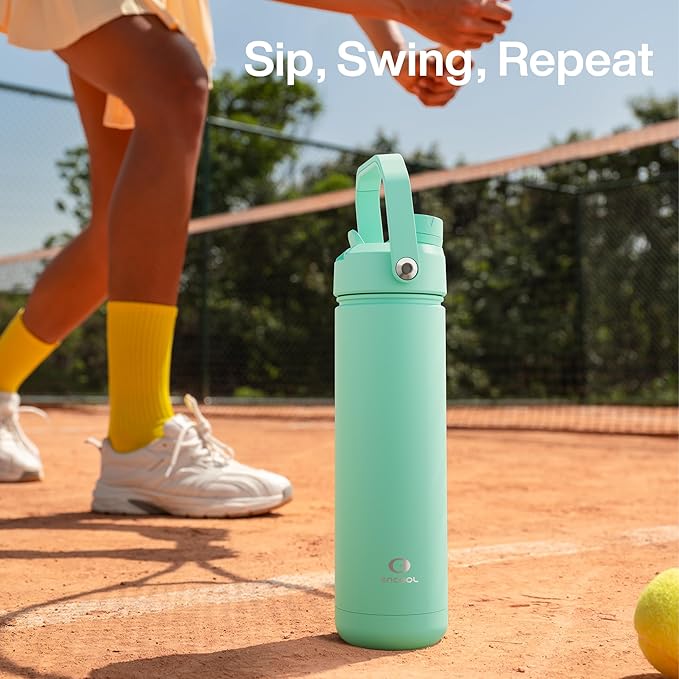 ENCOOL Insulated Water Bottle with Straw Stainless Steel Water Bottle, Leak-Proof, BPA-Free, Double Wall Vacuum Keeps Cold for 24 Hours for Sports, Travel, School (32 oz, Brook Green)