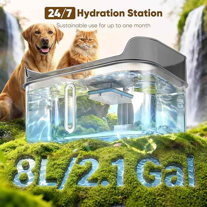No Spill Dog Water Fountain Stainless Steel for Large Dogs, 8L/2.1Gal Ultra Quiet Pet Water Fountain for Cats Dogs Indoor, Automatic Dog Water Bowl Dispenser
