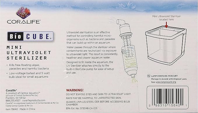 Coralife Aquarium Fish Tank Marine Salt Water Turbo-Twist UV Sterilizer, Mini, For BioCubes