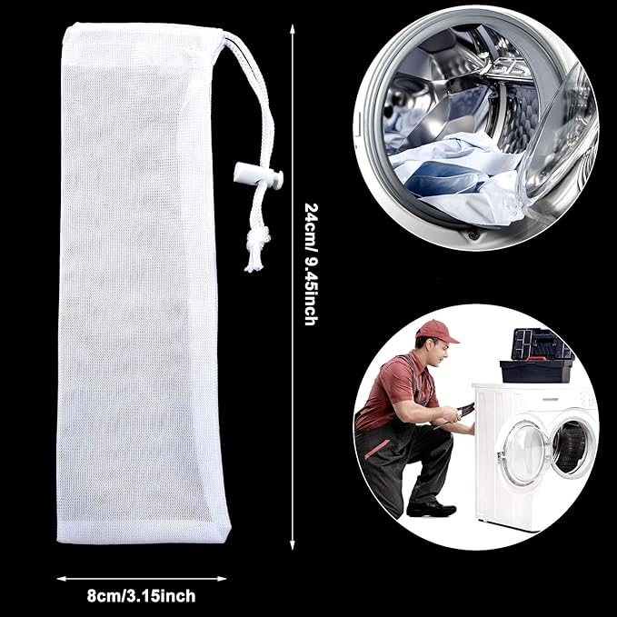 Lint Traps Catcher for Washing Machine Nylon Mesh Lint Traps for Home Laundry Washing Machine Drain Systems Discharge Hoses Filter, 9.4 x 3.1 Inch (6 Pieces) - AquaVibe