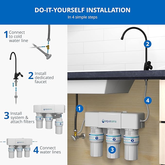 Aquasana Under Sink Water Filter | 3-Stage Claryum Filtration | Reduces up to 99.99% of PFAS, Lead & Chlorine | Under Counter Drinking Water Filter | Includes Oil-Rubbed Bronze Faucet | AQ-6300-ORB