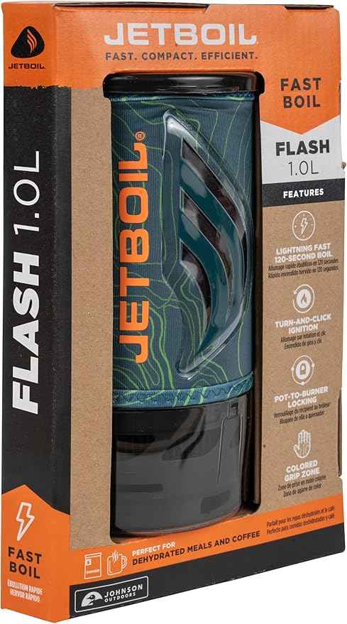 Jetboil Flash Portable Fast Boil Stove for Camping and Backpacking with 1-Step Auto Ignition, Propane/Isobutane Burner with Cooking Cup