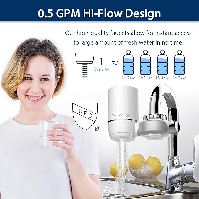 Waterdrop WD-FF-01A Replacement Filter, Faucet Water Filter, Replacement for WD-FC-01, WD-FC-02, WD-FC-06, Reduces Chlorine, Taste and Odor, Last Up to 9 Months (Pack of 3)