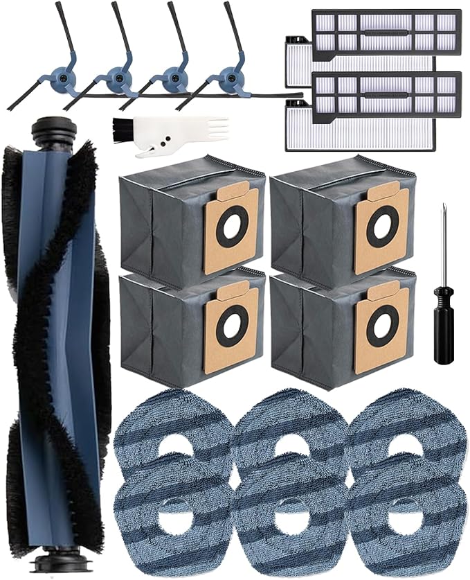 21PCS Accessories Compatible with Eufy X10 Pro Omni Robotic Vacuum Cleaner:1 Main Brush,4 Sweeping Brushes,4 HEPA Filters,4 Vacuum Bags(Deodorant),6 Mop Pads - AquaVibe
