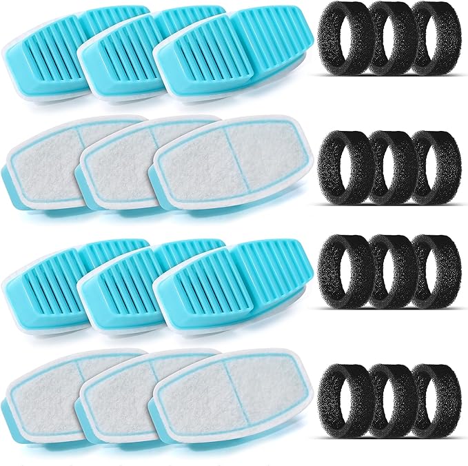 Cat Water Fountain Filters : BEMOONY Pet Water Fountain Replacement Filter - 24 Packs of Cat Fountain Filters (12 Carbon Filters + 12 Sponges) - Multiple Filtration Please Replace it Every 2-3 Weeks - AquaVibe