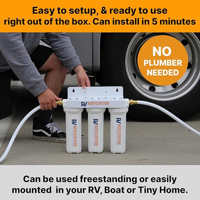 Enhanced Virus Hero South of The Border RV Water Filtration System 3-Stage Filtration, 0.2 Micron Virus Removal, Chlorine Reduction, & Heavy Metal Removal – Ideal for RVs, Motorhomes, & Campers