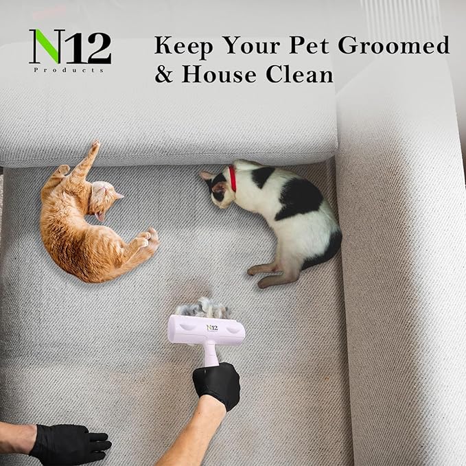 N12 Cat, Dog Hair Remover/Lint Roller and Grooming Hair Bush Combo – Pet Fur Remover for Couch, Furniture, Carpet, Car Seat & Self-Cleaning Slicker Grooming Brush with Long Pins for Shedding - AquaVibe