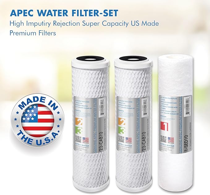 APEC Water Systems ULTIMATE Series US Made Stage 1, 2 & 3 Replacement Filter For Undersink System(FILTER-SET)