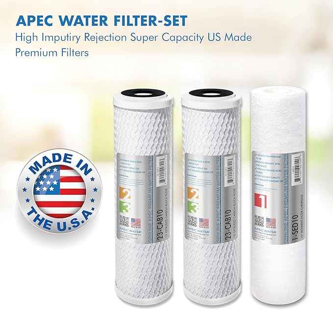 APEC Water Systems ULTIMATE Series US Made Stage 1, 2 & 3 Replacement Filter For Undersink System(FILTER-SET) + 3.5" O.D. Replacement ORing for Reverse Osmosis Water Filter Housings