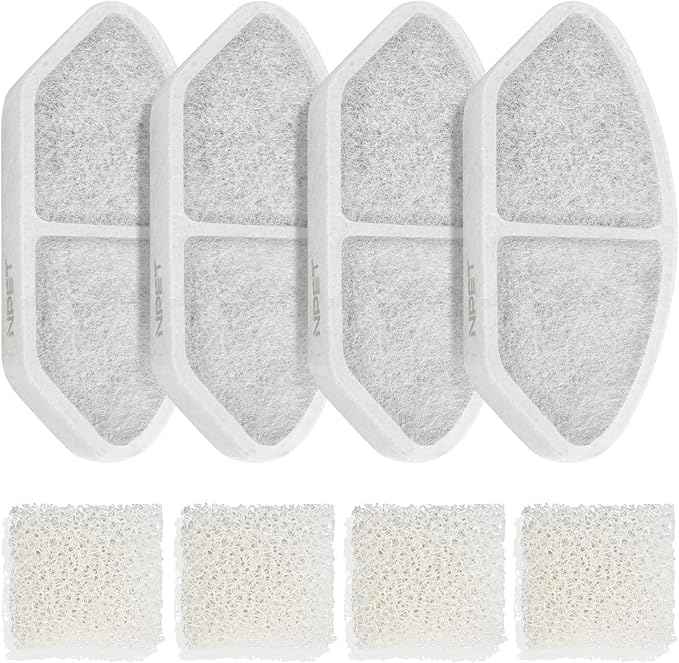 NPET Upgraded Design 4 Pack Replacement Filters for N280 Glass Pet Water Fountain Cat Water Dispenser