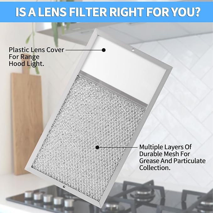Range hood Filter with Light Lens Replacement for Broan R610027 SR610027 1568322 1568323 PM25WW PM25BL AL9245 Aluminum Mesh Grease Lens Range Hood Replacement Filter 7-5/8 x 14-1/8 x 3/8 Inch