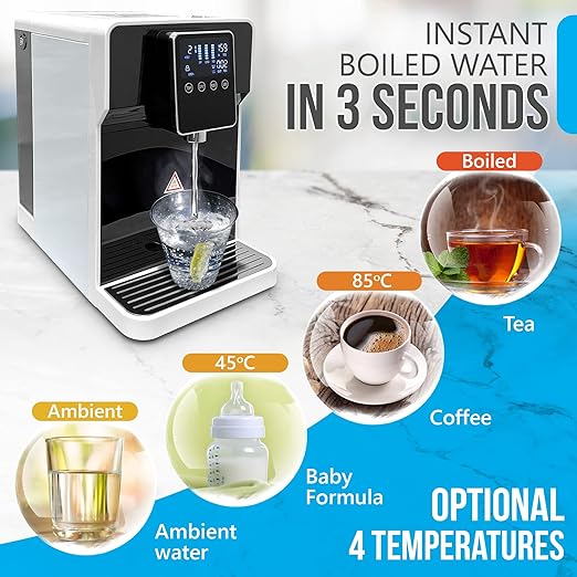 Ronaqua Countertop Reverse Osmosis Water Purifying Dispenser, 7 Different Application, Instant Hot Water, 4 Temperatures Options, No Installation Required, 3:1 Low Drain Ratio, Child Safety Lock