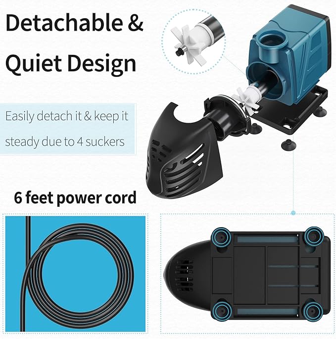 Uniclife Aquarium 800 GPH Submersible and Inline Water Pump 55W 8ft High Lift AC 120 V Quiet Return Pump with 6 ft. Power Cord for Large Fish Tanks Pond Waterfalls Fountains Sumps and Gardens - AquaVibe
