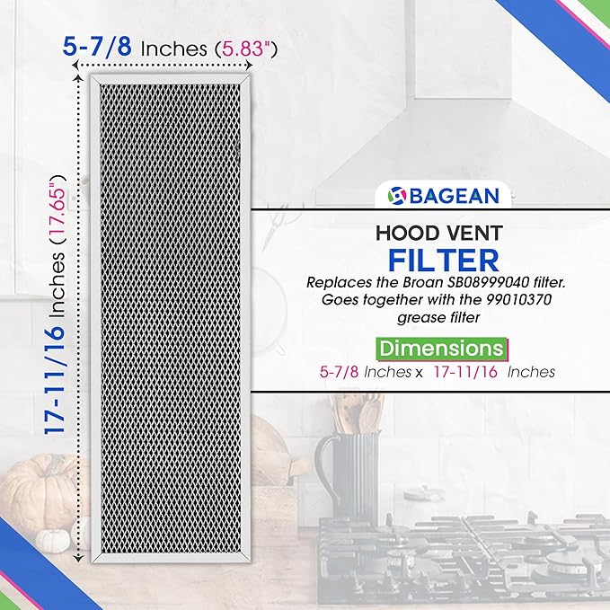 Bagean Stove Hood Vent Filter 5.83" x 17.65" for SB08999040 - Compatible with Broan Charcoal Range Hood Filter Replacement Ductless Filters for Kitchen Oven - Removes Odors and Freshens Air (1-Pk)