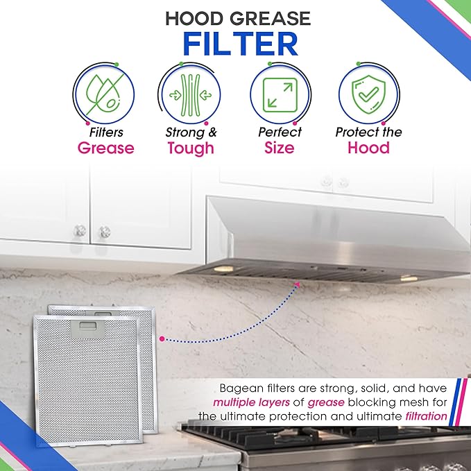 Bagean Range Hood Filter Replacement 12" x 10.5" W10169961A Compatible with Whirlpool Stove Hood Vent Filter - Aluminum Screen for Kitchen Overhead Exhaust Fan Blocks Grease & Filters Oven Air (1-Pk) - AquaVibe