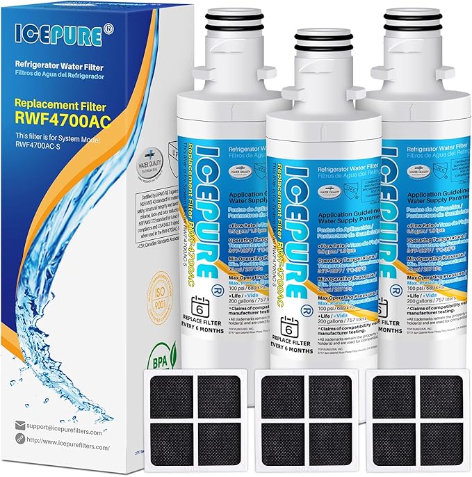 ICEPURE ADQ747935 Refrigerator Water Filter and Air Filter Replacement for LG ® LT1000P®,MDJ64844601, Kenmore Elite 9980, ADQ74793501 LT1000PC ® ADQ74793502, LMXS28626S, LFXS26973S, LT120F®, 3PACK - AquaVibe