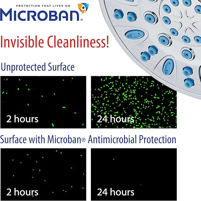 Antimicrobial/Anti-Clog High-Pressure 30-setting Rainfall Shower Combo by AquaDance with Microban Nozzle Protection from Growth of Mold Mildew & Bacteria for Stronger Shower! Wave Blue