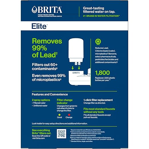 Brita Faucet Mount Water Filter System, White, No-Wait Filtration, Easy Install, Multi-Use Tap Water Filter for Kitchens, Bathrooms & Small Spaces