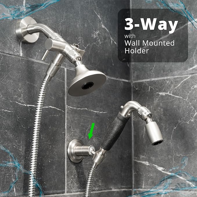 High Sierra® Lead-Free Metal 3-way Combination Shower Kit. Built in Diverter Valve Effortlessly Diverts Flow from the Fixed Shower Head to the Handheld and back - Ultra Low Flow 1.25 GPM - Chrome