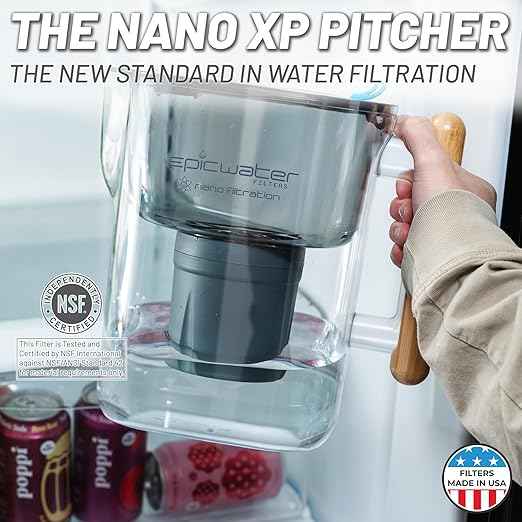 Epic Nano | Water Filter Pitchers for Drinking Water | 10 Cup | 150 Gallon Filter | Gravity Water Filter (Black & Bamboo)