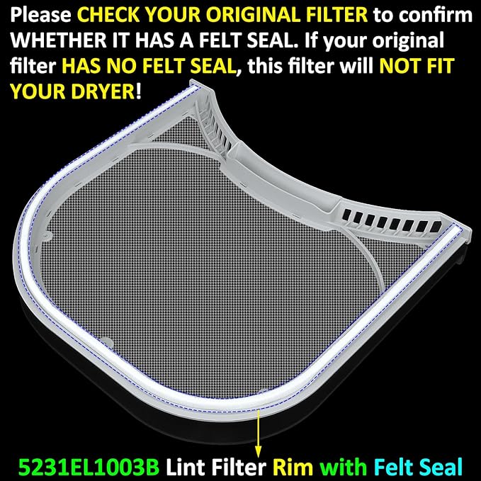 5231EL1003B Lint Filter Replacement for LG & Kenmore Dryers, Ultra Durable Dryer Lint Screen Trap with Felt Seal, Compatible with Part Number AP4440606 PS3527578 - AquaVibe
