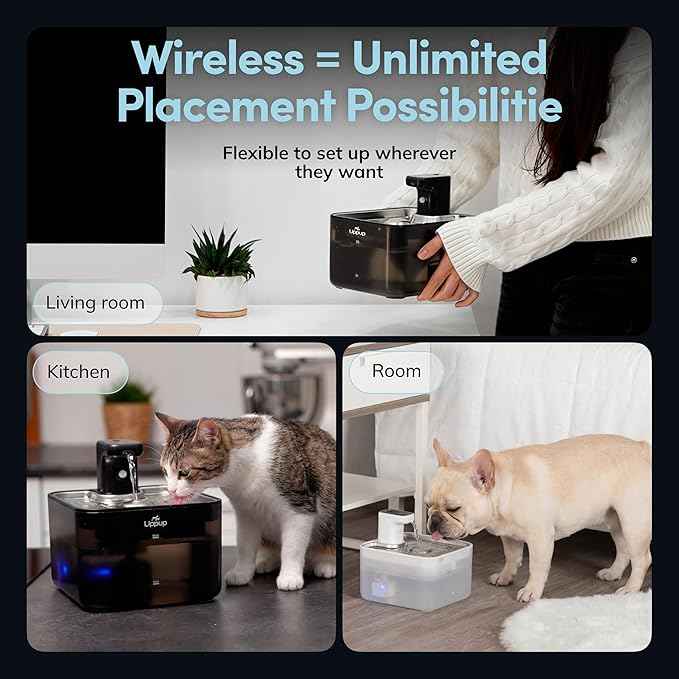 Cat Water Fountain Cordless, 88oz/2.6L Wireless Pet Water Fountains for Cats Indoor, Battery Operated Cat Drinking Fountain with Motion Sensor, Ultra Quiet Pump, BPA-Free, White