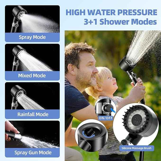 Portable Shower for Camping, IPX8 Filtered Camping Shower with Rechargeable 8000mAh Battery, Intelligent LED Display, 4 Spray Modes,Outdoor Camp Shower Pump for Hiking, Travel, Pet