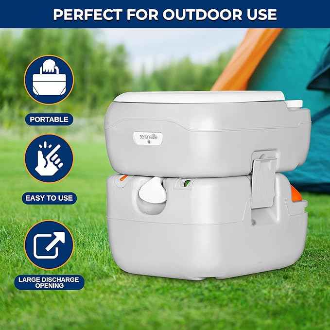 SereneLife 5.8 Gal Portable Camping Toilet For Adults, 120+ Flushes Porta Potty Camp Toilet with Detachable Waste Tank, Level Indicator, Carry Bag, Suitable for Camping, Hiking, and Boating