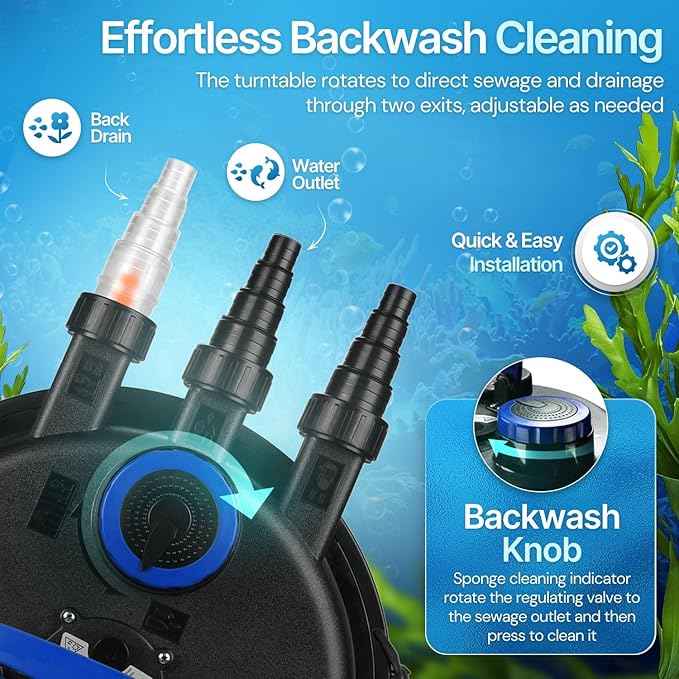 Flexzion Bio Pressure Pond Filter with UV-C Light Clarifier - 800-1600 Gallons (6000L) GPH Filtration System - Suitable for Koi Ponds, Ornamental Pools, Landscape Water & Fish Aquariums