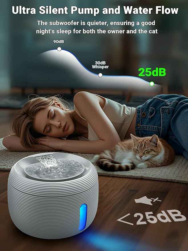 Kastty 3.5L/118 oz Quiet Cat Water Fountain, Large Capacity Pet Water Fountain for Cats Indoor Water Level LED Light Multi-Filtration, Automatic Cat Fountains for Drinking Easy Cleaning FS77(Grey)