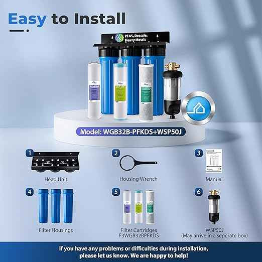 iSpring Whole House Water Filter System Ultimate PFAS Scale and Heavy Metals Protection Removes Up to 99% PFOA & PFOS with SGS-Tested Media, Jumbo Spin-Down Sediment Filter Model: WGB32B-PFKDS+WSP50J