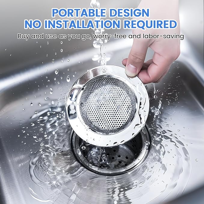 Kitchen Sink Strainer, Stainless Steel Sink Drain Strainer, Dishwasher Safe, Outer Diameter 4.4 inch/11.2cm, Inner Diameter 3 inch/7.6cm, Pack of 5 (5)