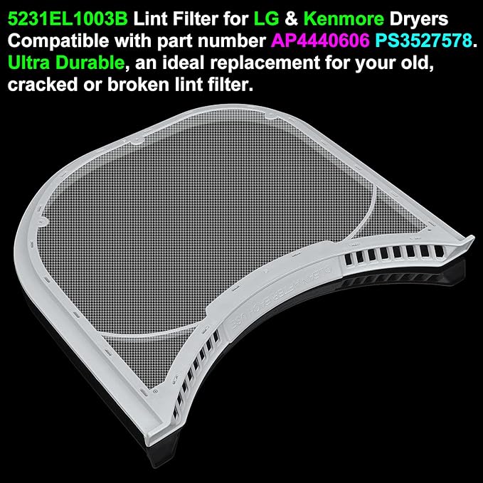 5231EL1003B Lint Filter Replacement for LG & Kenmore Dryers, Ultra Durable Dryer Lint Screen Trap with Felt Seal, Compatible with Part Number AP4440606 PS3527578 - AquaVibe
