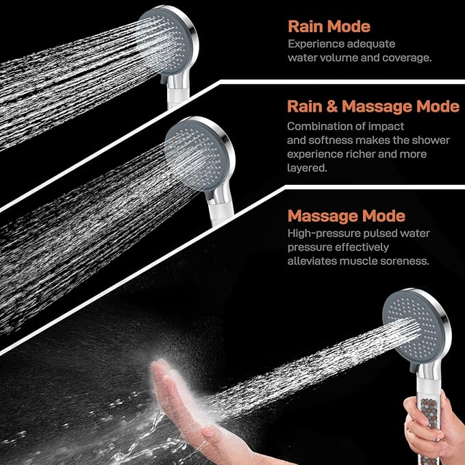 YDmeet Filtered Handheld Showerhead with 30-Inch Shower Slide Bar Set, 3-Mode Spray Setting, Long Metal Hose, Extra 6 Packs Replacement Mineral Balls for Refills, Chrome - AquaVibe