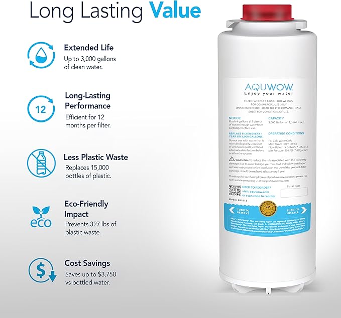 Replacement Water Filter For Premium Filtration – Compatible with Elkay 51300C, 55898C, ERF750, EWF3000 – No Chip, Extended Service Life (3, 9") - AquaVibe
