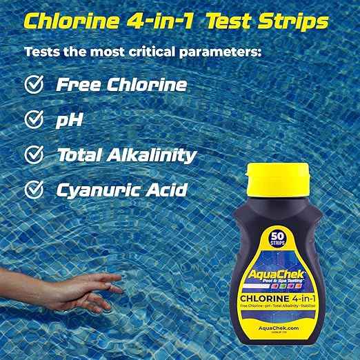 AquaChek Yellow 4-Way Test Strips for Pool & Spa – 50 Count – Lab Verified Accuracy for pH, Chlorine, Alkalinity & Cyanuric Acid – Fast Results – Made in USA - (2-Pack)