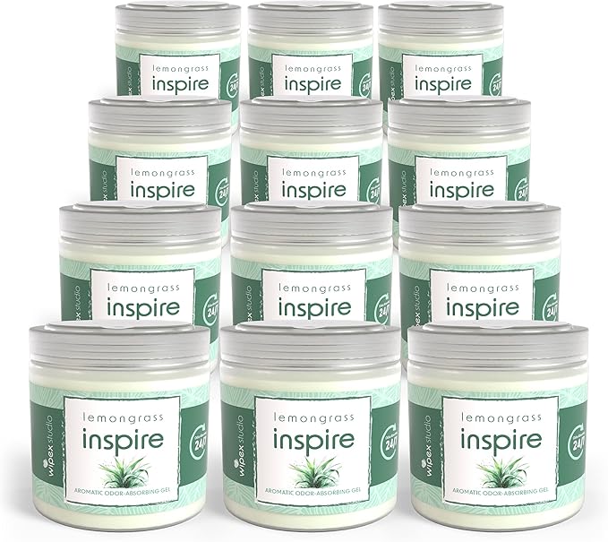 Wipex Odor Eliminator Gel Jar - Inspire Lemongrass 15oz, Odor Eliminator for Home, Effective Odor Absorber for Long-Lasting Freshness, Ideal for Rooms, Offices & Yoga Studios, 12pk