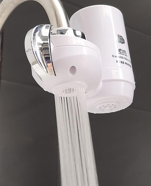 Faucet Mount Water Filtration System, BPA-Free Faucet Water Purifier for Sink, Filter Replaces 400 Gallon Water, Lasts Six Months, Includes 1 System/1 Filter, White