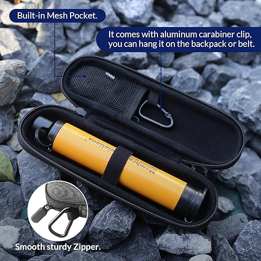 Membrane Solutions Personal Water Filter Straw with an Official Carry Case, Emergency Water Filter and Case Survival, Lightweight Water Purifier with Zip Lock Bag for Camping Hiking Gear(Orange)