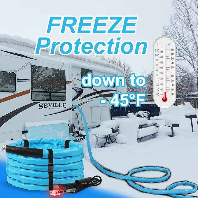 Heated Water Hose for Rv (30ft L x 5/8"ID) 4.0 Upgraded Function with Energy Saving Thermostat to Keep Drinking Water Running in down to -45℉, Designed for RV Campers,with Storage Bag, Anti-Freeze