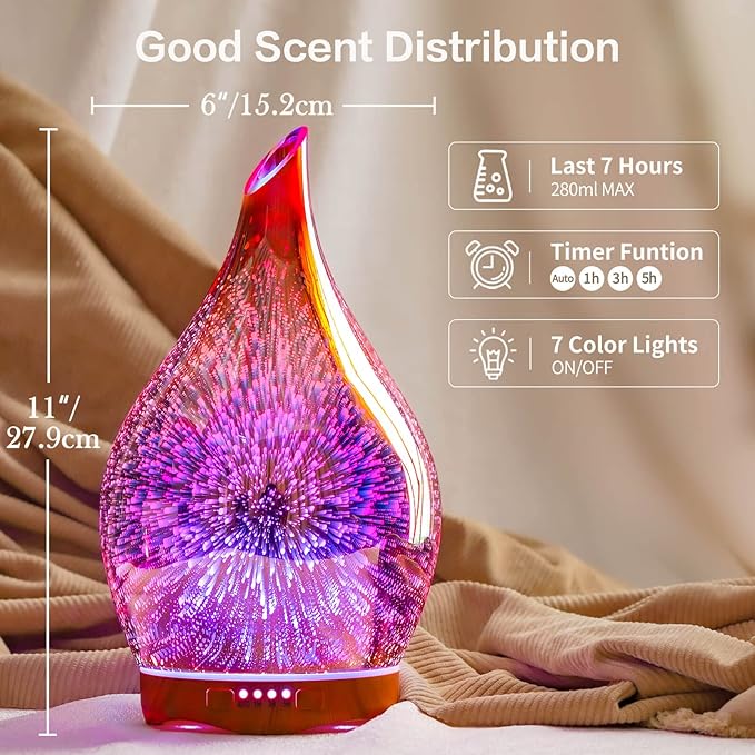 Porseme 280ml Essential Oil Diffuser,Aroma Ultrasonic Humidifier with Remote Control,BPA Free, Auto Shut-Off,Timer Setting